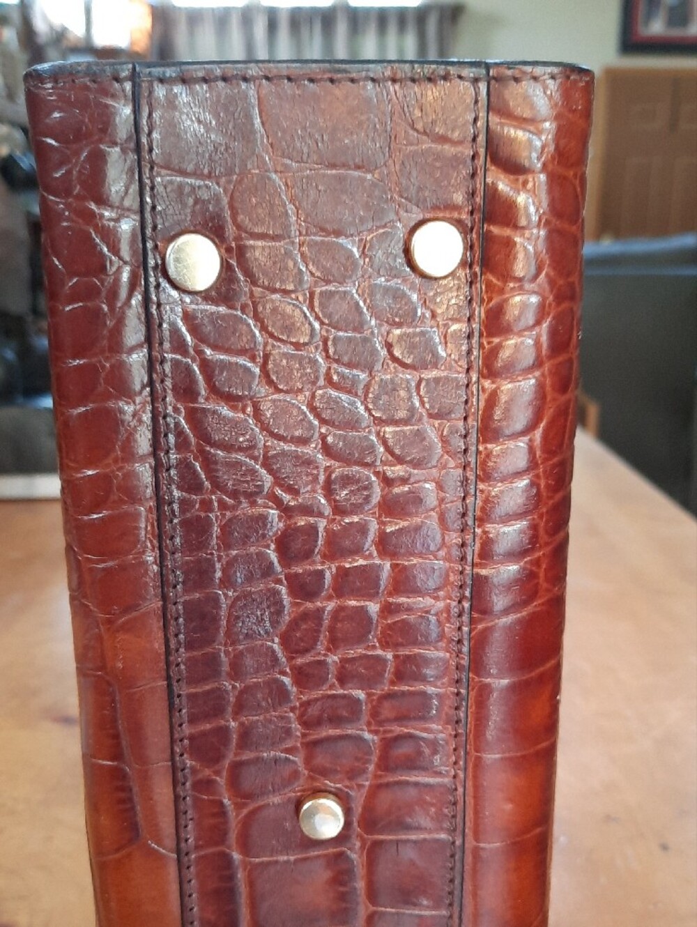 Bally Brown Croc-Embossed Leather Top-Handle Satchel with 'B' Accent - Picture 8 of 14